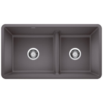 Blanco Precis SILGRANIT 33" 60/40 Reversible Double Bowl Undermount Kitchen Sink with Low Divide - Cinder