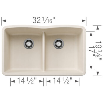 Blanco Diamond SILGRANIT 32" 50/50 Double Bowl Undermount Kitchen Sink with Low Divide - Soft White - Image 3