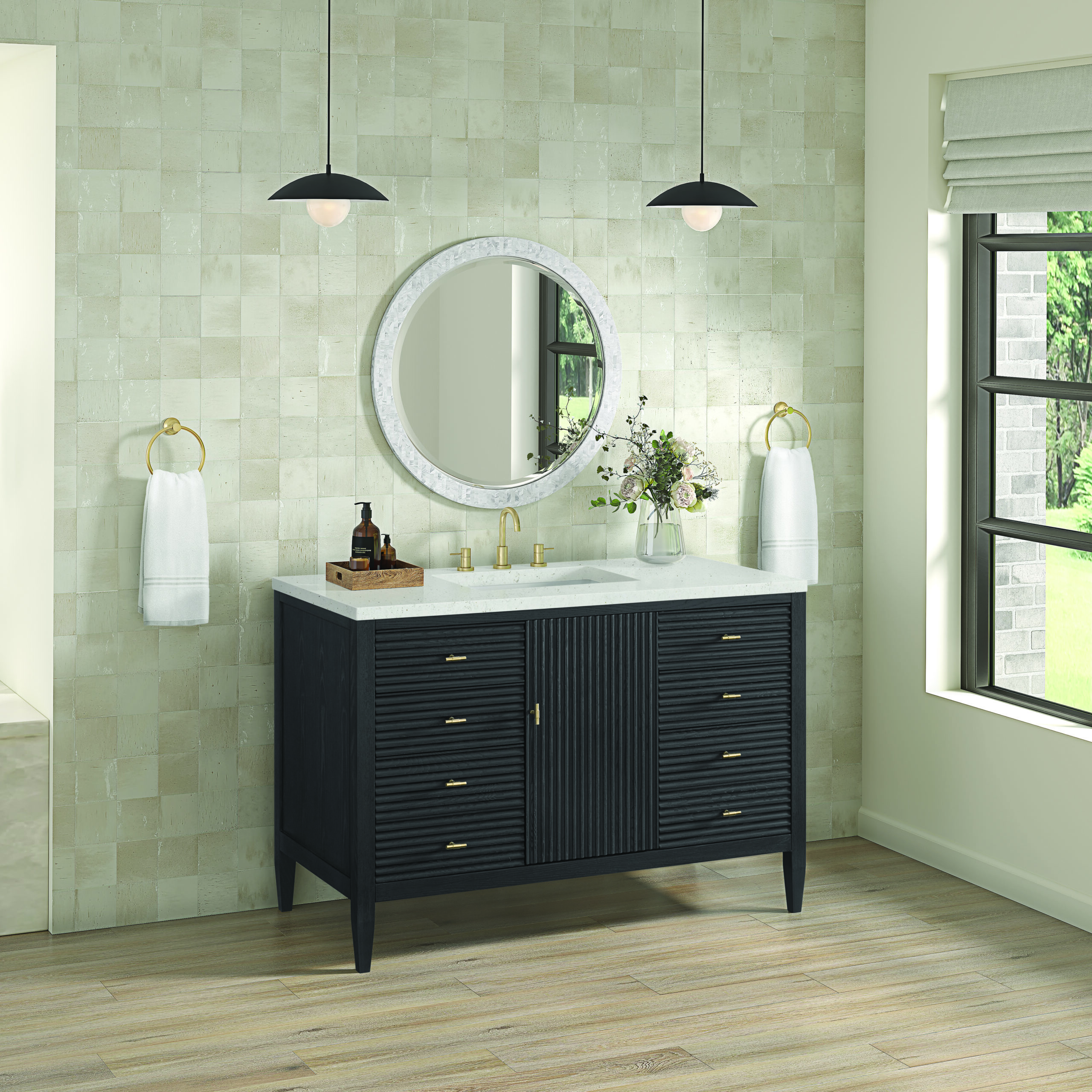Myrrin 48" Vanity, Carbon Oak w/ 3 CM Lime Delight Quartz Top - Image 3