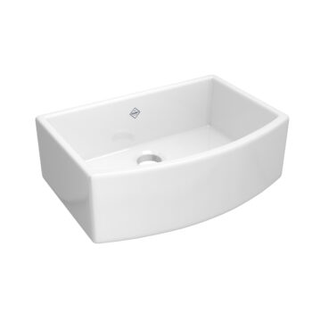 Shaws Waterside™ 30" Single Bowl Farmhouse Bowed Apron Front Fireclay Kitchen Sink In White (WH)