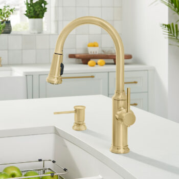 Blanco Empressa High Arc Pull-Down Dual-Spray Kitchen Faucet 1.5 GPM - Satin Gold - Image 2