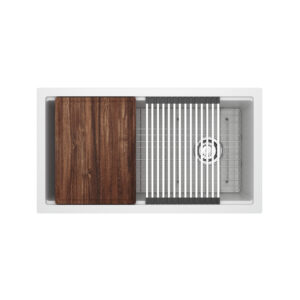 Riobel Fonsa™ 33″ Quartz Chef/Workstation Sink With Accessories In White