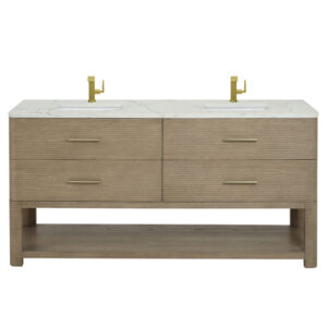 Lucian 72″ Double Vanity, Pebble Oak w/ 3 CM Victorian Silver Quartz Top