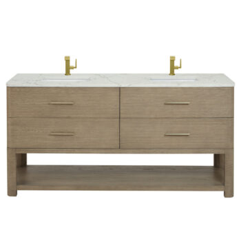 Lucian 72" Double Vanity, Pebble Oak w/ 3 CM Victorian Silver Quartz Top