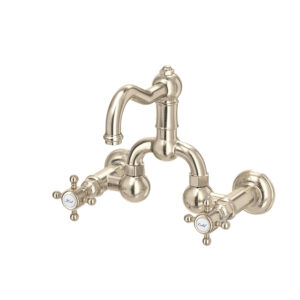 ROHL Acqui® Wall Mount Bridge Lavatory Faucet With Column Spout In Satin Nickel