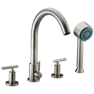 Dawn® 4-hole Tub Filler with Personal Handshower and Lever Handles, Brushed Nickel