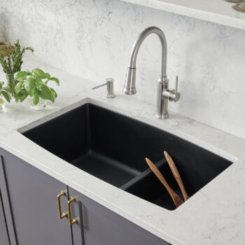 Blanco Performa SILGRANIT 33" 60/40 Double Bowl Undermount Kitchen Sink with Low Divide - Coal Black - Image 2