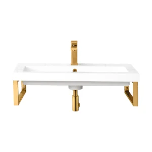Two Boston 15.25″ Wall Brackets, Radiant Gold w/ 31.5″ White Glossy Composite Stone Top