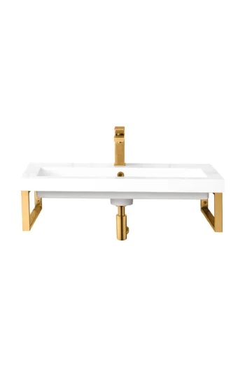 Two Boston 15.25" Wall Brackets, Radiant Gold w/ 31.5" White Glossy Composite Stone Top