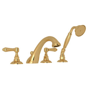ROHL Acqui® 4-Hole Deck Mount Tub Filler In Unlacquered Brass