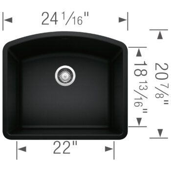 Blanco Diamond SILGRANIT 24" Single Bowl Undermount Kitchen Sink - Coal Black - Image 3