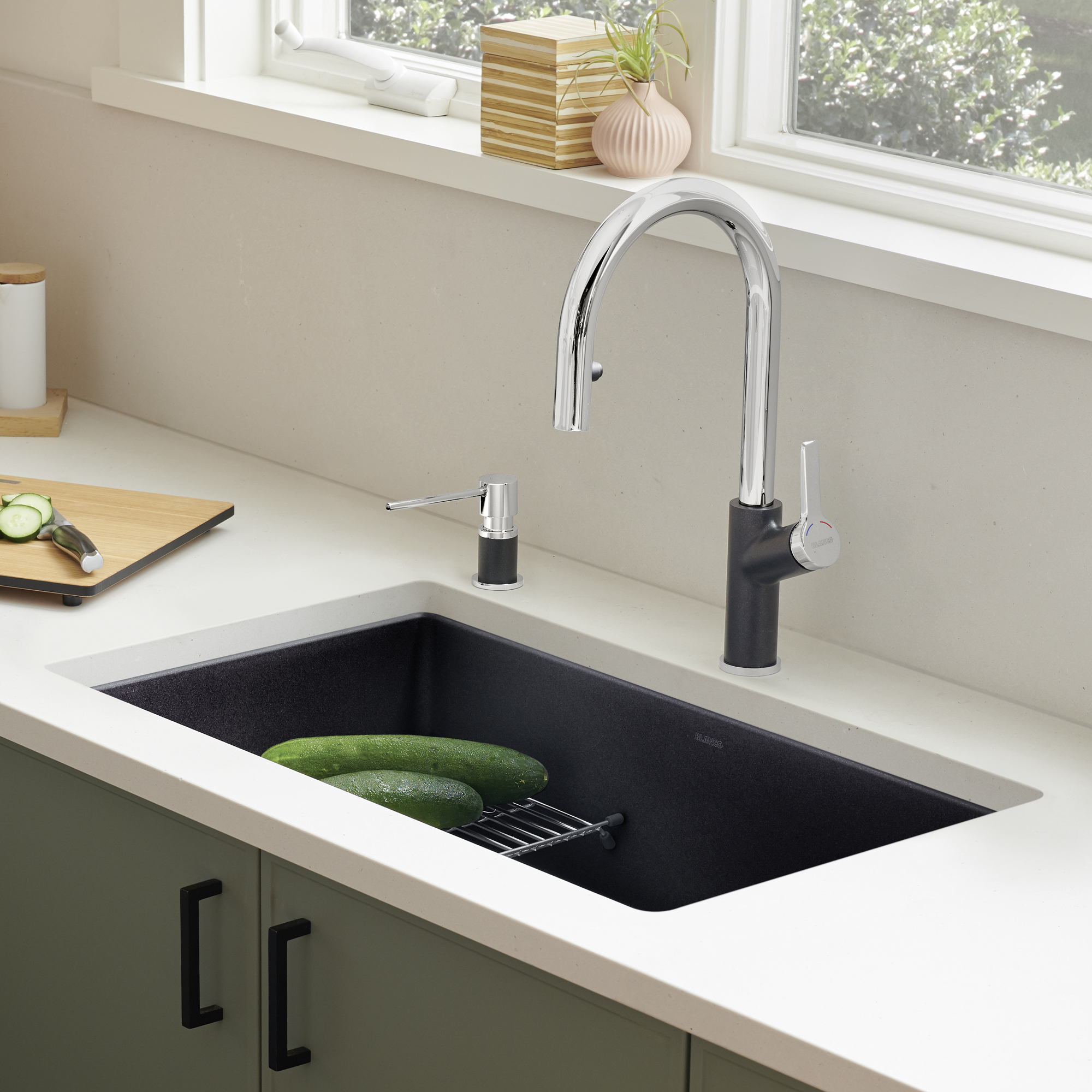 Blanco Precis SILGRANIT 30" Single Bowl Undermount Kitchen Sink - Coal Black - Image 2