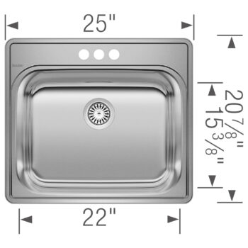 Blanco Essential 25" Single Bowl Drop-In Stainless Steel Laundry Sink - 3 Holes (4" ctr) - Image 4