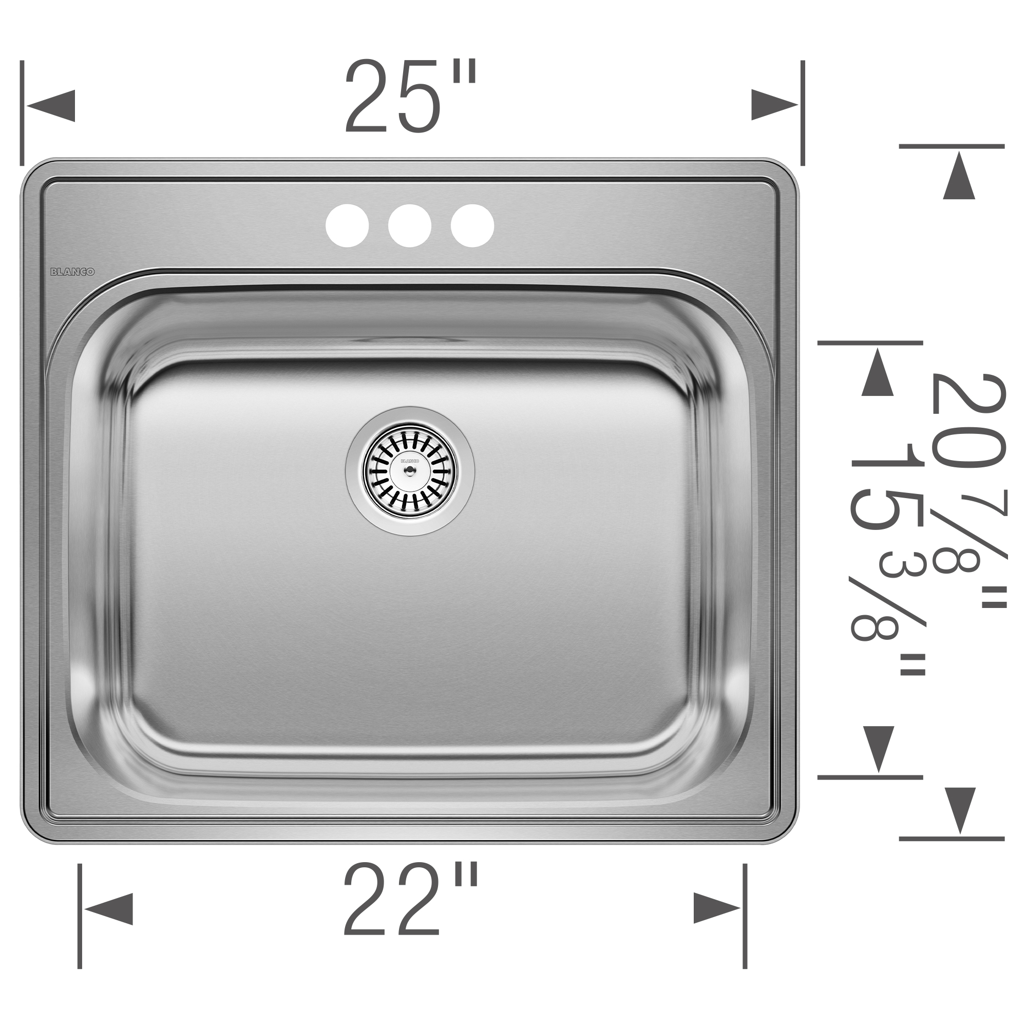 Blanco Essential 25" Single Bowl Drop-In Stainless Steel Laundry Sink - 3 Holes (4" ctr) - Image 4