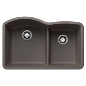 Blanco Diamond SILGRANIT 32″ 60/40 Double Bowl Undermount Kitchen Sink with Low Divide – Volcano Gray