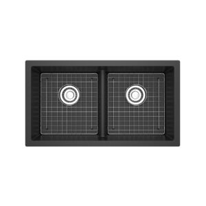 Riobel Fonsa™ 33″ Double Bowl Undermount Quartz Kitchen Sink In Black