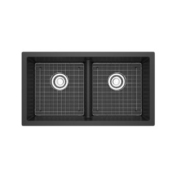 Riobel Fonsa™ 33" Double Bowl Undermount Quartz Kitchen Sink In Black