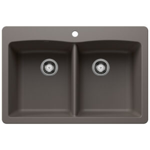 Blanco Diamond SILGRANIT 33″ 50/50 Double Bowl Dual Mount Kitchen Sink – Volcano Gray