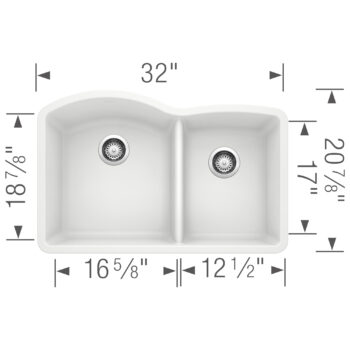 Blanco Diamond SILGRANIT 32" 60/40 Double Bowl Undermount Kitchen Sink - White - Image 4
