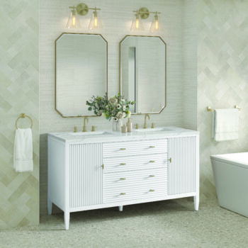 Myrrin 60" Double Vanity, Bright White w/ 3 CM Ethereal Noctis Quartz Top - Image 3