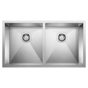 Blanco Quatrus R0 32″ 50/50 Double Bowl Undermount Stainless Steel Kitchen Sink