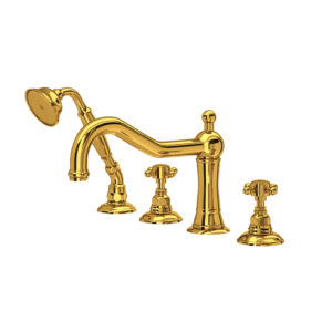 ROHL Acqui® 4-Hole Deck Mount Tub Filler In Unlacquered Brass