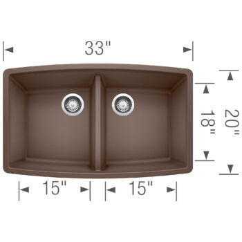 Blanco Performa SILGRANIT 33" 50/50 Double Bowl Undermount Kitchen Sink - Café - Image 3