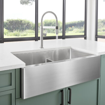 Blanco Quatrus R15 33" 60/40 Double Bowl Apron-Front Stainless Steel Farmhouse Sink with Low Divide - Image 6
