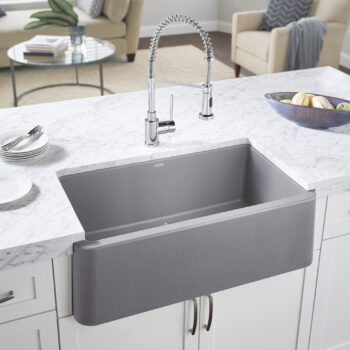 Blanco Ikon SILGRANIT 33" Single Bowl Apron-Front Farmhouse Sink - Metallic Gray - Image 5