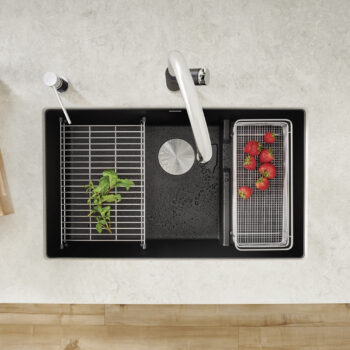 Blanco Precis Cascade SILGRANIT 29" Single Bowl Undermount Kitchen Sink with Colander - Coal Black - Image 3