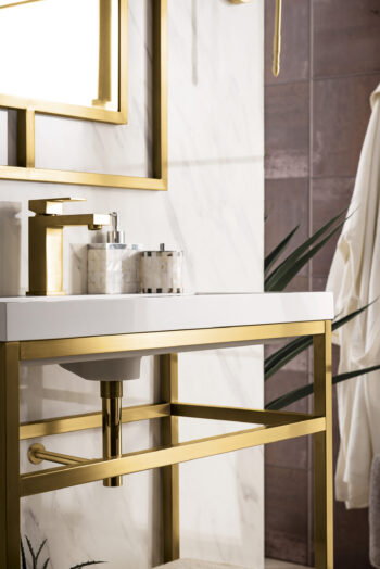 Boston 31.5" Single Console Vanity, Radiant Gold w/ White Glossy Composite Stone Top - Image 5