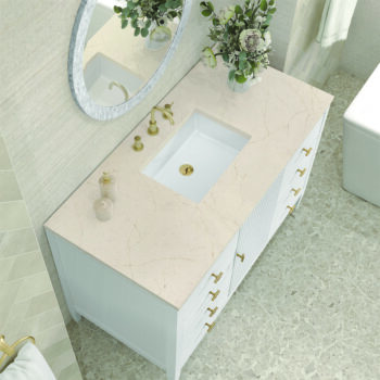 Myrrin 48" Vanity, Bright White w/ 3 CM Eternal Marfil Quartz Top - Image 5