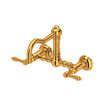 ROHL Acqui® Wall Mount Bridge Kitchen Faucet With Column Spout In Italian Brass