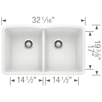 Blanco Diamond SILGRANIT 32" 50/50 Double Bowl Undermount Kitchen Sink - White - Image 10