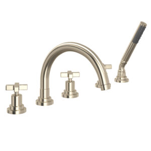 ROHL Lombardia® 5-Hole Deck Mount Tub Filler With C-Spout In Satin Nickel