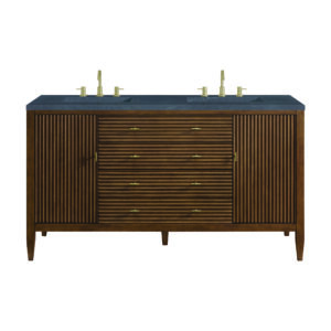 Myrrin 60″ Double Vanity, Mid Century Walnut w/ 3 CM Charcoal Soapstone Quartz Top