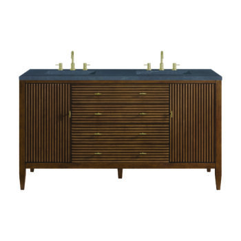 Myrrin 60" Double Vanity, Mid Century Walnut w/ 3 CM Charcoal Soapstone Quartz Top