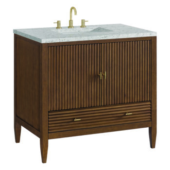 Myrrin 36" Vanity, Mid Century Walnut w/ 3 CM Eternal Jasmine Pearl Quartz Top - Image 6