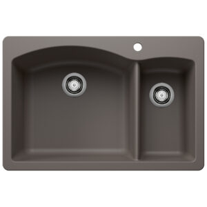 Blanco Diamond SILGRANIT 33″ 70/30 Double Bowl Dual Mount Kitchen Sink – Volcano Gray