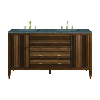 Myrrin 60" Double Vanity, Mid Century Walnut w/ 3 CM Parisien Bleu Quartz Top