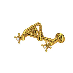 ROHL Acqui® Wall Mount Bridge Lavatory Faucet With U-Spout In Unlacquered Brass