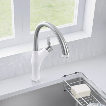 Blanco Artona Pull-Down Dual-Spray Kitchen Faucet 1.5 GPM - PVD Steel/White - Image 4
