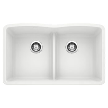 Blanco Diamond SILGRANIT 32" 50/50 Double Bowl Undermount Kitchen Sink with Low Divide - White