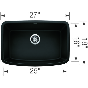 Blanco Valea SILGRANIT 27" Single Bowl Undermount Kitchen Sink - Coal Black - Image 3
