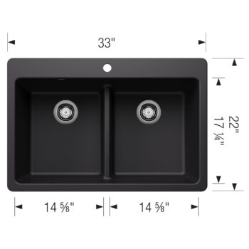 Blanco Liven SILGRANIT 33" 50/50 Double Bowl Dual Mount Kitchen Sink with Low Divide - Coal Black - Image 4