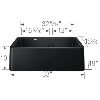 Blanco Ikon SILGRANIT 33" Double Bowl Apron-Front Farmhouse Sink with Low Divide - Coal Black - Image 3