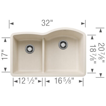 Blanco Diamond SILGRANIT 32" 40/60 Reverse Double Bowl Undermount Kitchen Sink with Low Divide - Soft White - Image 3