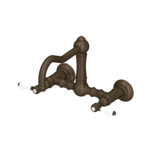 ROHL Acqui® Wall Mount Bridge Kitchen Faucet With Column Spout In Tuscan Brass