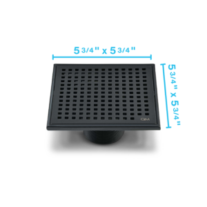 QM Lagos Series. Mira Line. 5 3/4″ Square Drain. Black