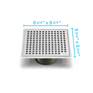 QM Lagos Series. Mira Line. 5 3/4″ Square Drain. Polished fin.